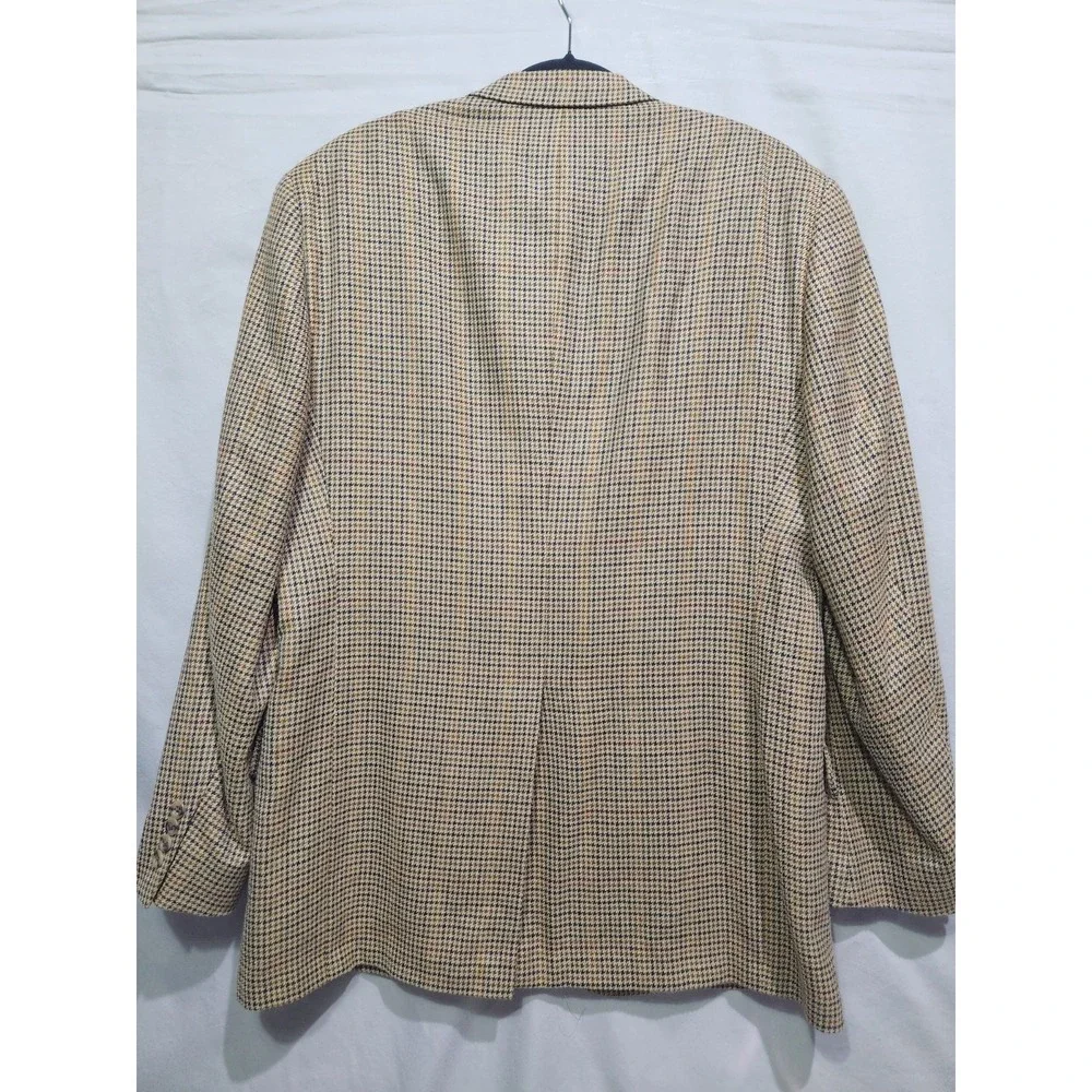 Vtg Tommy Hilfiger Brown Wool Blazer Jacket 43L‎ 3-Button USA 90s Houndstooth